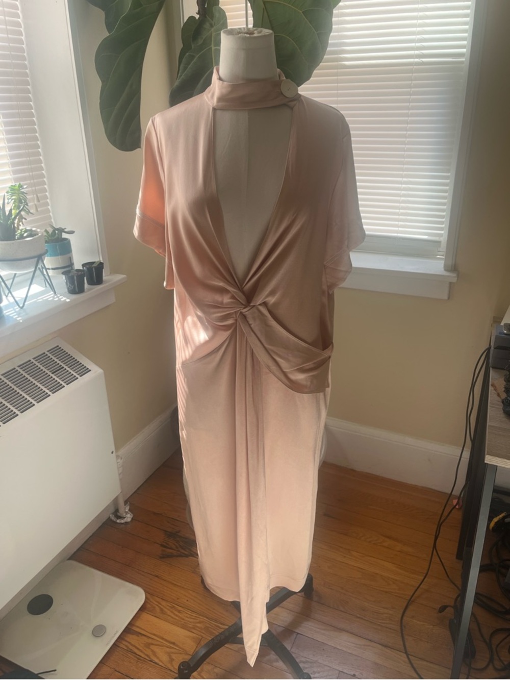 Zara satin nude pink knotted midi dress size M